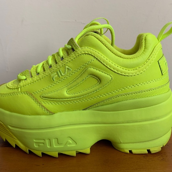 FILA Disruptor II Women’s Sneakers Size 6.5 | Neon Yellow Volt Chunky Wedges - Picture 1 of 8